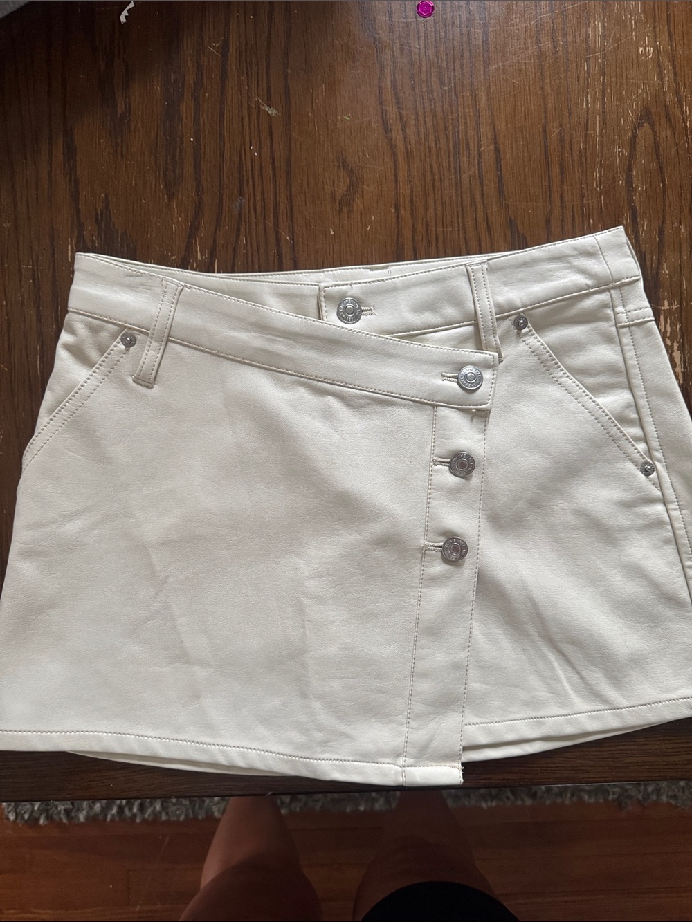 We The Free Off-White Faux Leather Button Mini Skort
